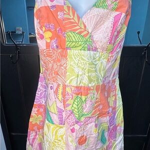Lilly Pulitzer Strapless Patchwork Sundress in Orange, Pink & Green